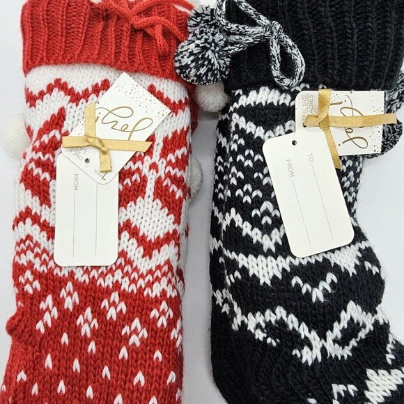 Joy Knit Sherpa Lined Slipper Sock Set Christmas Lounge Grippers Red Snow Black - Picture 13 of 13